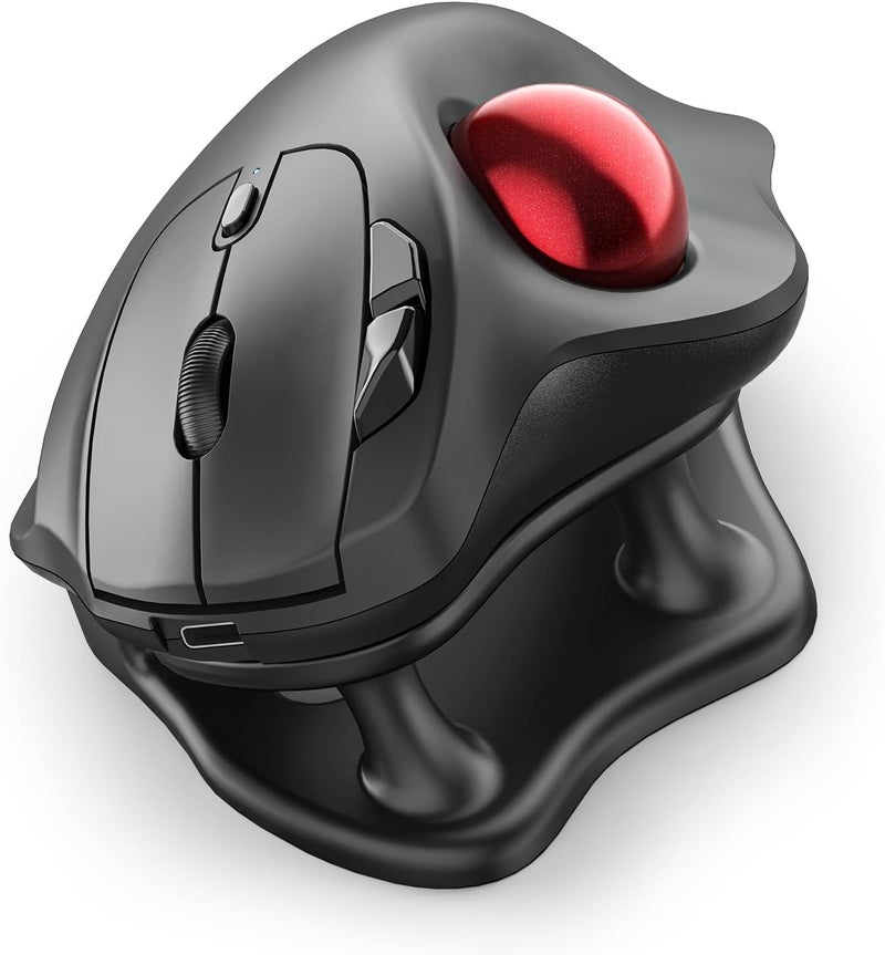 Nulea M511 Wireless Trackball Mouse, Rechargeable Ergonomic Thumb-Control Mouse with Tilt Stand, Smooth & Precision Tracking, 3 Device Connection (Bluetooth or USB Receiver), for PC/Mac/Laptop-Red - Image 1